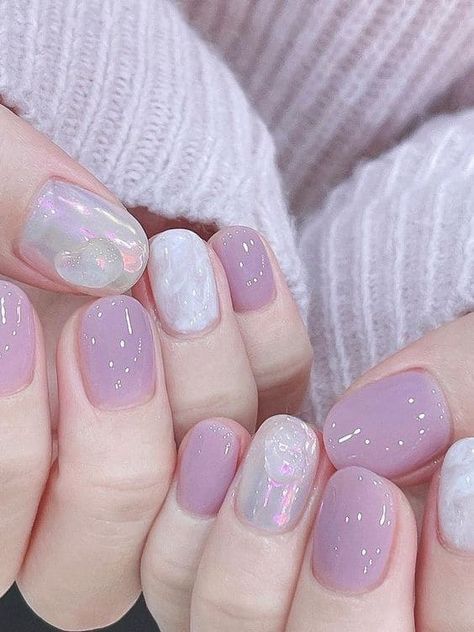 Fall Mauve Nails, Purple Jelly Nails, Mauve Nail Polish, Mauve Nails, Minimal Nails Art, Muted Purple, Korean Nail Art, Nail Looks, Elegant Nail