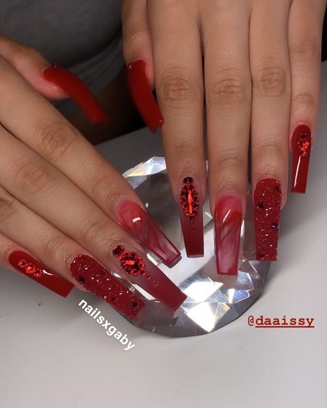 Buchona Nails, Fly Nails, Quinceanera Nails, Red Acrylic Nails, 21 Birthday, Lovely Nails, Glamour Nails, Long Acrylic Nails Coffin, Christmas Nails Acrylic