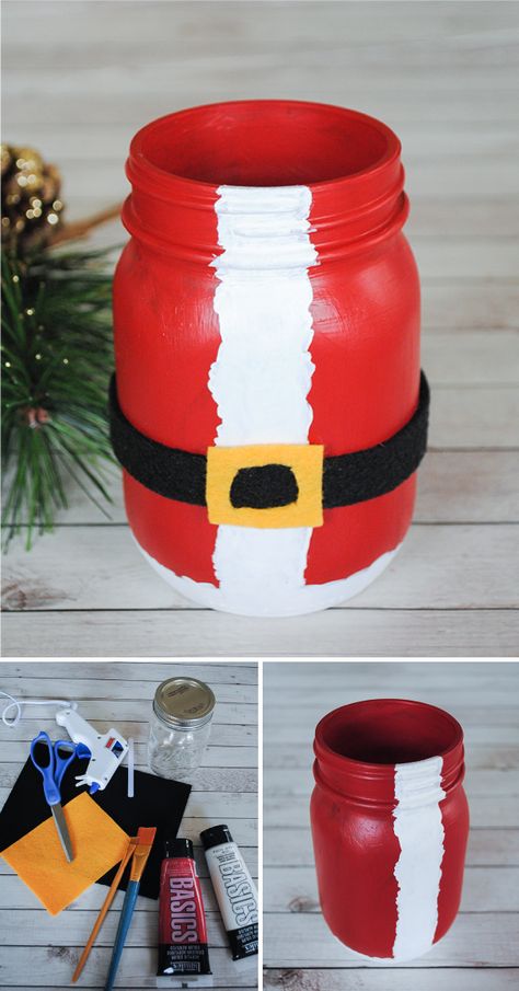 Craft Glass Jars, Diy Christmas Crate Ideas, Santa Jars Craft, Glass Jar Decorating Ideas Christmas, Mason Jar Painting Ideas Christmas, Ball Jar Christmas Crafts, Christmas Jar Decorations, Christmas Jar Painting Ideas, Christmas Crafts With Jars