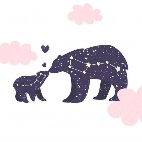 Big bear and little bear constellation i... | Premium Vector #Freepik #vector #star #line #sky #cute Bear Constellation, Night Starry Sky, Ursa Minor, Cloud Illustration, Bear Tattoos, Ursa Major, Celebration Background, Bear Tattoo, Star Constellations