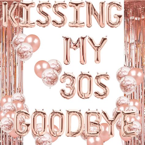 PRICES MAY VARY. APPLICATION: Rose gold kissing my 30s goodbye decorations are great to decorate for hello 40 party, cheers to 40 party, funny 40 birthday party, talk forty to me party, forty years old birthday party, etc, it will offer you an unforgettable experience! DECORATION: Suit for hanging from the window, room, branches and ceilings, dessert tables, party background, the adornment of the integral collocation of color is also a very perfect place you want to decorate. SIZE: Each letter b Goodbye Decorations, Hello 40, Hanging Balloons, Goodbye Party, Fringe Curtains, My 30s, 40 Birthday, 40th Birthday Funny, 40th Birthday Party