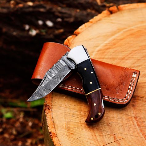 Handmade Damascus Pocket Knife, Custom Handle Birthday Gift Folding Knife Groomsmen Gift Anniversary Thanksgiving Personalized Gift Men by WhitetailKnivesAU on Etsy Damascus Pocket Knife, Micarta Handles, Camping Items, Personalized Gifts For Men, Groomsmen Gift, Anniversary Present, Folding Knife, Hunting Knife, Damascus Steel