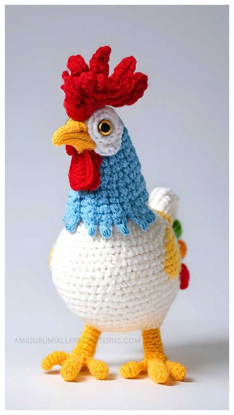 Rooster Amigurumi Free Pattern, Crochet Pattern For Chicken, Free Crochet Rooster Patterns, Crochet Roster, Crocheted Rooster Pattern, Rooster Crochet Pattern Free, How To Crochet A Chicken, Knitted Chickens Free Pattern, Crochet Hen Pattern Free