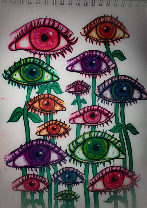 Painting Trippy Easy, Things To Draw Eyes, Eye Painting Trippy, Easy Trippy Things To Draw, Painting Trippy, Arte Grunge, Draw Eyes, 얼굴 그리기, Hippie Painting