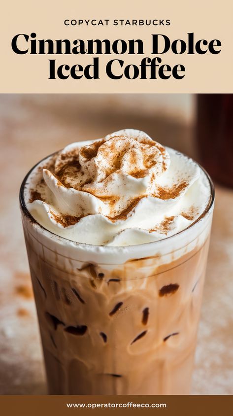 Recreate the Starbucks Cinnamon Dolce Iced Coffee with this easy homemade recipe! Add a splash of milk or go dairy-free, and adjust sweetness to your liking. Perfect for iced coffee lovers who enjoy a touch of cinnamon spice and creamy deliciousness. Great year-round but extra cozy for winter mornings. ❄️🥰 Cinnamon Dolce Iced Coffee, Iced Coffee Easy, Starbucks Iced Coffee Drinks, Starbucks Flavors, Diy Starbucks, Drinks To Try, Best Iced Coffee, Iced Coffee At Home, Iced Coffee Drinks