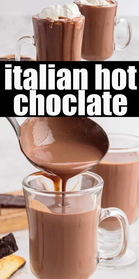 This Italian hot chocolate is warm, rich, creamy, and so good that it's almost a sin! Only simple ingredients required and ready in 15 minutes! Italian Hot Cocoa Recipe, Gourmet Hot Cocoa, European Hot Chocolate, Best Hot Cocoa Recipe, Gourmet Coffee Recipes, Gourmet Hot Chocolate Recipe, French Hot Chocolate Recipe, Italian Hot Chocolate Recipe, Desserts Board