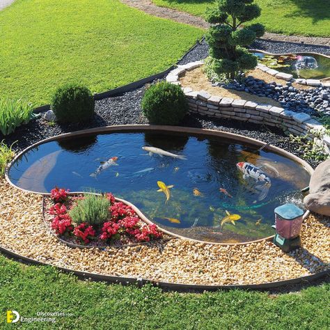 32 Small Pond Design Ideas For Gardens With Waterfalls - Engineering Discoveries  32 Small Pond Design Ideas For Gardens With Waterfalls Garden Ponds Ideas, Small Fish Pond, Ponds Ideas, Small Backyard Ponds, Diy Ponds Backyard, Koi Pond Design, Kolam Koi, Fish Pond Gardens, Taman Air