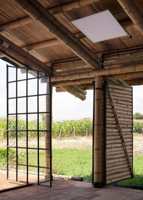 Ruta 4 builds clothing factory from bamboo in rural Colombia Private Office Space, Bamboo House Design, Square Windows, Bamboo Architecture, Bamboo House, House Cabin, Clothing Factory, Sewing Workshop, Bamboo Design