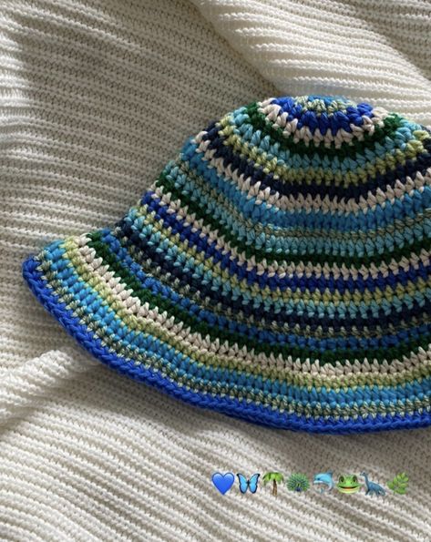 Granny Crochet Bucket Hat, Summer Bucket Hat Crochet, Blue Bucket Hat Crochet, Croche Bucket Hat, Crochet Bob Hat, Striped Bucket Hat Crochet, Blue Crochet Bucket Hat, Crochet Hat Bucket, How To Crochet Bucket Hat