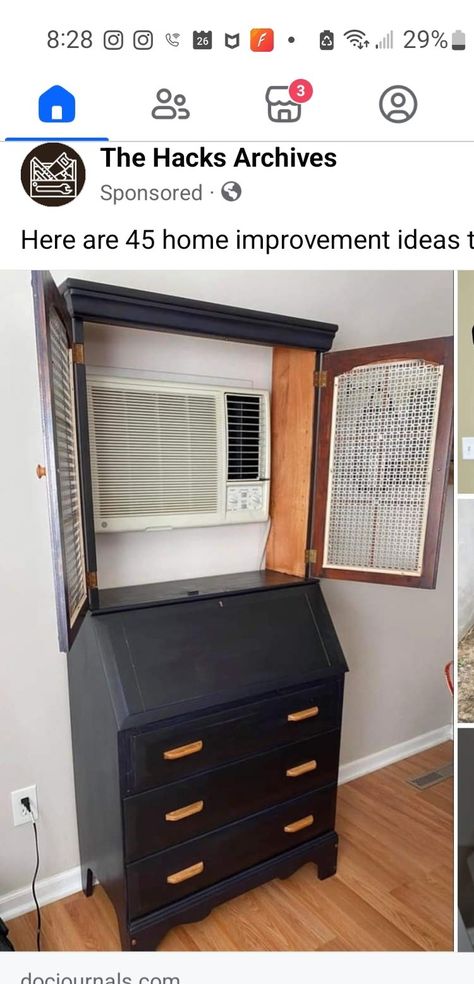 Air Conditioner Hide, Flipping Furniture, Diy Home Improvement, Repurposed Furniture, Home Repair, Furniture Projects, Home Hacks, Decor Kitchen, Air Conditioner