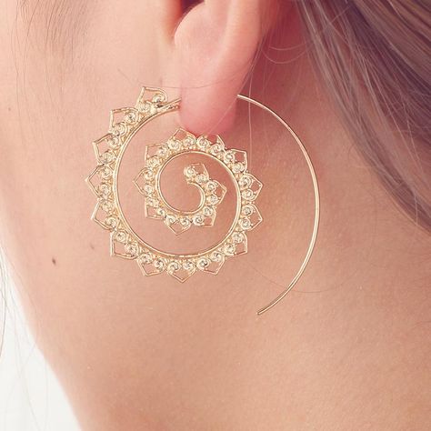 Eternal Ornate Spiral Hoop Earrings in Silver or Gold Tone Gear Earrings, Collar Rosa, Hamsa Earrings, Mandala Jewelry, Hollow Earrings, Infinity Earrings, Retro Earrings, Retro Earring, Evil Eye Earrings