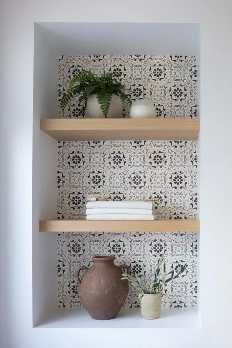 25 Bathroom Shelf Ideas to Keep Your Toiletries Organized Niche Shelf Bathroom, Niche Shelves Bathroom, Bathroom Niche Ideas Built Ins Shelves, Bathroom Nook Shelves, Bathroom Cubby Shelves Built Ins, Inset Bathroom Shelves, Bathroom Niche Ideas Built Ins, Recessed Bathroom Shelves, Shelving In Bathroom