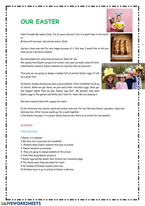 Easter Reading: Easter online worksheet Easter Reading Comprehension, Easter Crossword, Easter Worksheets, Easter School, Teaching Reading Comprehension, Celebration Around The World, Christmas Poems, English Activities, English Reading