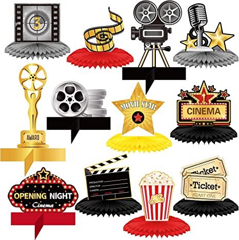 Movie Night Party Decorations, Hollywood Decorations, Ticket Cinema, Hollywood Theme Classroom, Honeycomb Centerpiece, Paper Centerpieces, Hollywood Party Decorations, Movie Date Outfits, 3d Table