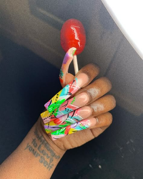 ♥ Nail Tech ♥ on Instagram: “90s Hood Brat Ghetto Vibes🍒💸✨💎💅🏾👸🏽 #nailsofinstagram” 90s Nails, Nails Grunge, Drip Nails, Exotic Nails, Long Acrylic Nails Coffin, Square Acrylic Nails, Fire Nails, Bling Nails, Dope Nails