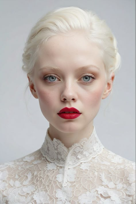 Albino Makeup, Red Lipstick Looks, Lipstick Looks, Vogue Kids, Temporary Hair Dye, Hair Gloss, Blue Green Eyes, Classic Portraits, Makeup Model