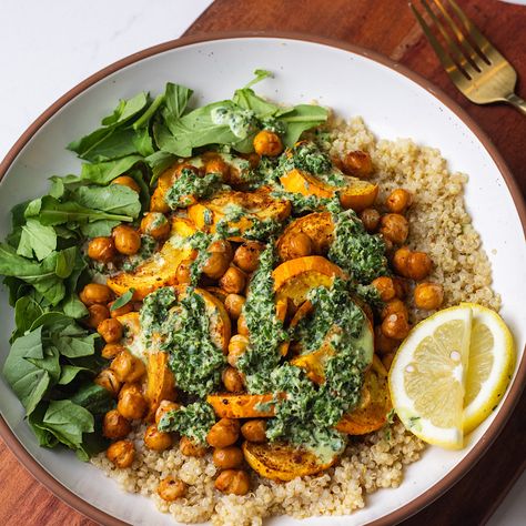 Green Goddess Chickpea Power Bowl Green Goddess Bowl, Green Goddess Sauce, Avocado Skillet, Harissa Salmon, Power Bowl, Sweet Potato Black Beans, Sheet Pan Dinners Recipes, Power Bowls, Green Goddess