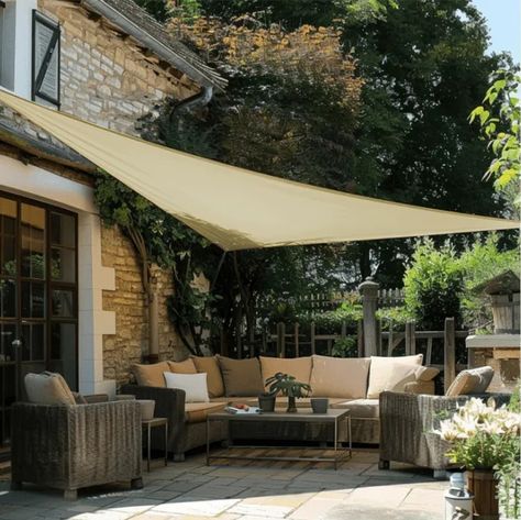 Sun Shade Sail - TheHues Back Deck Shade Sail, Shade Ideas For Pool Area, Sunshade Ideas Outdoor Spaces, Outdoor Sail Shade, Condo Patio, Garden Sail, Patio Sails, Covered Outdoor Kitchens, Deck Shade