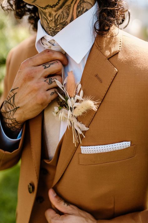 Brown Grooms Suit, Boho Groom Attire, Bohemian Wedding Groom, Groom Attire Vintage, Bohemian Groom, Wedding Ideas Groom, Boho Groom, Airstream Camping, Pirate Wedding