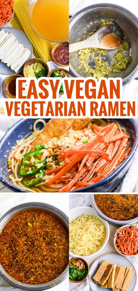 This easy Vegetarian Ramen Noodle recipe is a healthy and delicious dish made with fried tofu, carrots, and savory broth! It's a hearty vegetarian dish that is great for an amazing dinner! Vegetarian Ramen Recipe, Japanese Flavors, Ramen Soup Recipes, Vegetarian Ramen, Ramen Recipe, Vegetarian Meals For Kids, Homemade Ramen, Noodle Recipe, Vegetarian Dish