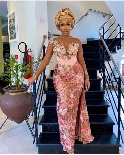 25+ Best Asoebi Styles For Owanbe Wedding Guests - KAYNULI Aso Ebi Dresses, Aso Ebi Lace, Dresses Floor Length, Nigerian Lace Styles Dress, Nigerian Lace Styles, Lace Gown Styles, Lace Dress Styles, Aso Ebi Styles, Asoebi Styles