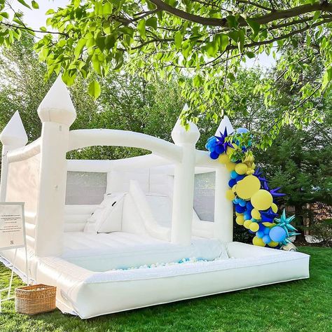 Awesmflate White Bounce House Inflatable Jump Castle Bouncy with Slide and Ball Pit Includes a Blower(15ftx15ft) Slide And Ball Pit, Slide Ball Pit, Ball Pit With Slide, House With Slide, White Bounce House, Bounce House With Slide, House Castle, Inflatable Bounce House, Outdoor Inflatables