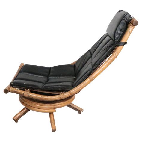 Check out this item from 1stdibs! Midcentury Swivel Tilt Bamboo Lounge Chaise Chair, circa 1950/ 1960s: https://www.1stdibs.com/id-f_34407362 Lounge Chaise, Chaise Chair, Modern Upholstery, A Banana, Wakefield, Seat Pads, Black Vinyl, Swivel Chair, Chaise Lounge