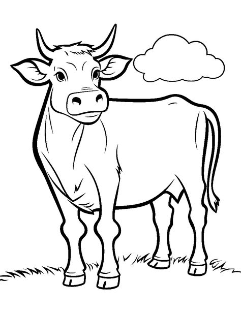 Large, Happy Cow Coloring Page - A large Happy simple to draw cow on a modest patch of grass. Draw Cow, Simple To Draw, Cartoon Cows, Football Coloring Pages, Cow Coloring Pages, Cow Drawing, Valentine Coloring Pages, Dancing Drawings