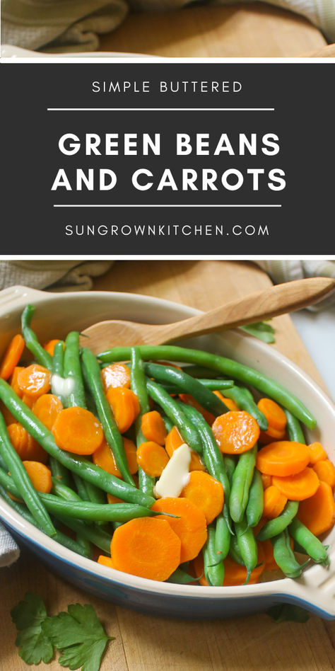 Simple Green Beans and Carrots with Butter are the absolute best and easiest side dish for your garden green beans! Blanched in salted water and topped with melting butter, the veggies are perfectly al dente, tender but never mushy! Ready in just 25 minutes! Sauteed Carrots And Green Beans, Carrots And Green Beans Side Dishes, Green Beans And Carrots Recipes, Buttered Green Beans, Simple Green Beans, Garden Green Beans, Green Beans And Carrots, Green Beans Side Dish, Melting Butter