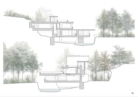 Drawing made by me. Programs: Autocad and Photoshop. #architecture #house #fallingwater #wright Fallingwater Plan, Fallingwater House Plan, Falling Water House Plan, Landscape Section Drawing, Fallingwater Frank Lloyd Wright, Fallingwater House, Falling Water Frank Lloyd Wright, Falling Water House, Photoshop Architecture