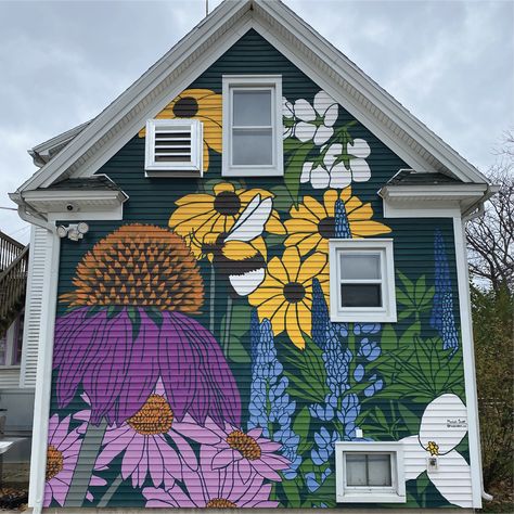 Side Of House Mural, Building Mural Art, Mural On Siding, Mural On Shed, Barn Mural, Garage Door Mural, Exterior Murals, Unique Background, Flower Mural