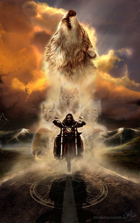 Native American Medicine Wheel, Wolf Rider, David Mann Art, Bike Artwork, Surealism Art, Harley Davidson Art, Wolf Photos, Biker Art, Wolf Wallpaper