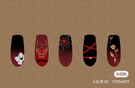 Xiao Nails Design, Tgcf Nail Art, Hua Cheng Nails, Tgcf Nails, Paradise Nails, Idol Nails, Anime Nail, Japan Nail, Anime Eye Makeup