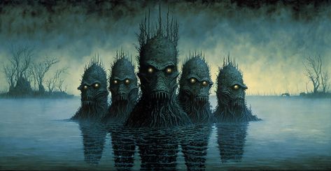 Swamp Monster Aesthetic, Lake Monster, Swamp Monster Art, Lake Monster Art, Underwater Horror Art, Creepy Sea Monster, Enchanted Lake, Lake Monsters, River Monsters