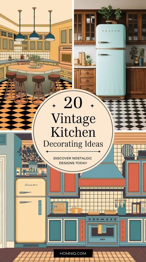 20 Vintage Kitchen Decorating Ideas: Embrace Neutral Tones   Discover how a neutral vintage kitchen can create an inviting, timeless appeal that complements any home decor. #NeutralVintage #TimelessAppeal Old Kitchen Modern Decor, Vintage Kitchen Countertops, 1950s Inspired Kitchen, Vintage Kitchen Cabinet Colors, Cozy Vintage Kitchen, 1920s Kitchen Original, Retro Fridge Kitchen, 1930s Kitchen Remodel, Vintage Kitchen Aesthetic