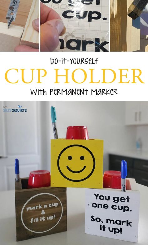 Mark Your Cup And Drink Up Diy, Solo Cup Holder With Marker Diy, Solo Cup Holder With Marker, Solo Cup Holder, Diy Marker, Wood Craft Projects, Craft Board, Solo Cup, Xmas Tees