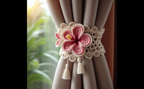 Crochet Curtain Holder, Crochet Holder, Pink Color Combination, Curtain Holder, Curtain Tiebacks, Crochet Curtains, Curtain Ties, Curtain Tie Backs, Tie Backs