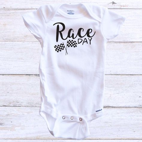 Race Shirts, Racing Baby, Twin Baby Clothes, Aunt Life, Dirt Racing, Winter Baby Clothes, Creative Clothes, Trendy Baby Clothes, White Onesie