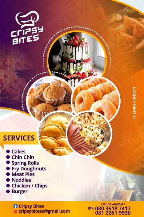 Catering Poster Design Ideas, Snacks Poster Design, Bakery Poster Design, Catering Poster, Bakery Slogans, Bakery Poster, Snack Design, Sample Flyers, Pastries Images