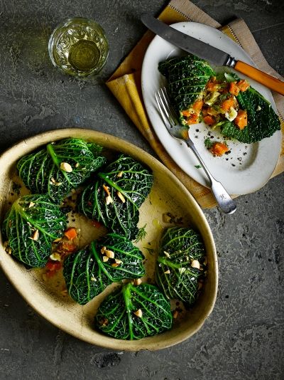 Stuffed Cabbage Rolls | Vegetable Recipes | Jamie Oliver Stuffed Cabbage Rolls, Cabbage Rolls Recipe, Stuffed Cabbage, Savoy Cabbage, Jamie Oliver Recipes, German Recipes, Low Carbs, Cabbage Rolls, Green Cabbage