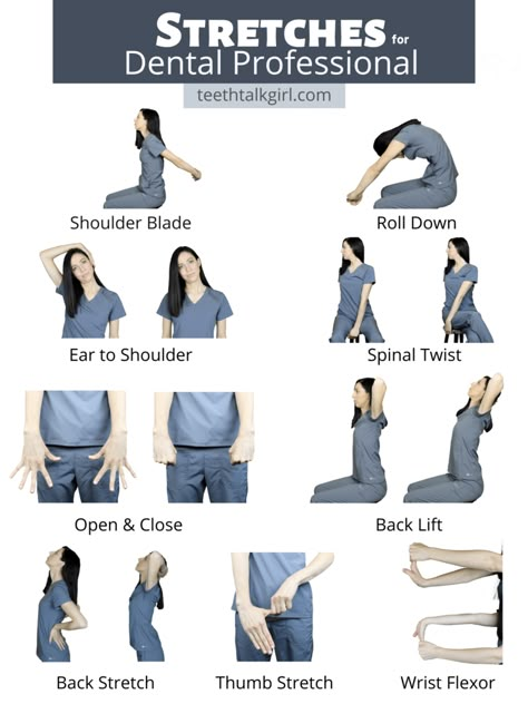 dental hygienist stretching chart Dental Hygiene Stretches, Dental Hygiene School Must Haves, Pediatric Dental Hygienist, Dental Charting Symbols, Dental Hygienist Aesthetic, Dental Assistant Aesthetic, Dental Assistant Study Guide, Dental Charting, Dental Nursing