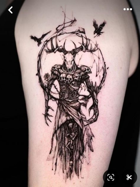 Dark Witchy Tattoos, Leshy Tattoo, Skyrim Tattoo, Witcher Tattoo, Gothic Tattoos, Planet Tattoos, Wicked Tattoos, Scary Tattoos, Fantasy Tattoos