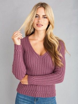 Free knitting pattern for a flattering ribbed V neck jumper with subtle cable stitch detailing in Patons DK weight yarn.. See our great prices and fast service. Easy Sweater Knitting Patterns, Mohair Sweaters, Free Knitting Patterns For Women, Grey Wall, Cable Knitting, Long Tall Sally, Knit Sweaters, Easy Knitting Patterns, Red Sweater