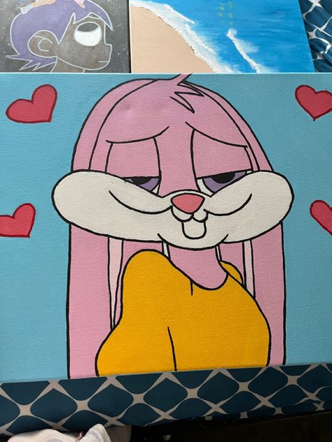 an acrylic painting of lola bunny Lola Bunny Canvas Painting, Lola Bunny Painting, Bunny Painting Ideas, Lola Bunny, Bunny Painting, A Background, Painting Canvas, Acrylic Painting Canvas, Drawing Sketches