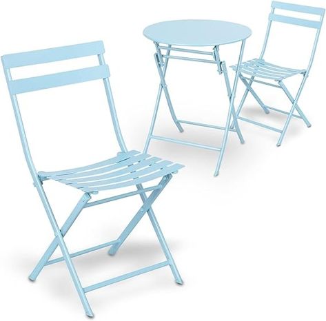 Amazon.com: MoNiBloom 3 Piece Patio Bistro Set, Folding Outdoor Metal Patio Furniture Sets Round Table and Chairs for Porch Yard Balcony Garden, Blue : Patio, Lawn & Garden Light Blue Outdoor Furniture, Blue Bistro Table, Outdoor French Bistro Table And Chairs, Blue Bistro Set, Green Bistro Set, Round Table And Chairs, Blue Patio, Metal Patio Furniture, Bistro Set