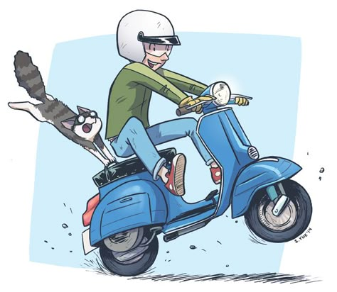 Vespa Art Design, Motorcycle Art Design, Vespa Drawing, Vespa Illustration, Motorcycle Artwork, Motorcycle Illustration, Vespa Vintage, Vespa Scooters, Cartoon Sketches