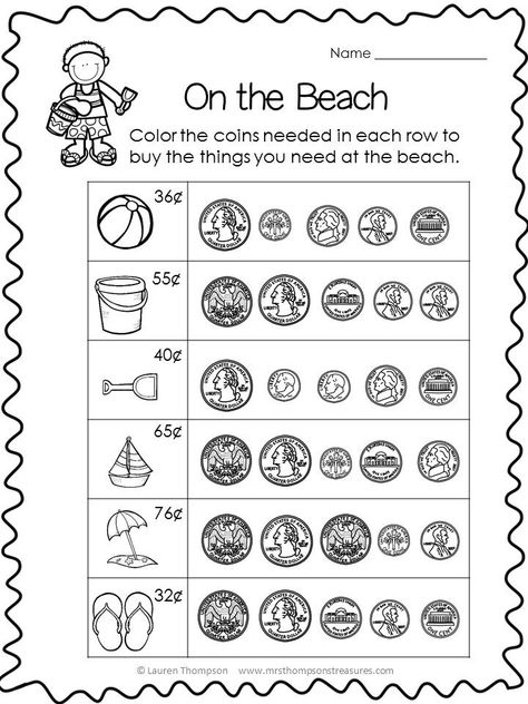 Summer School Worksheets, Math Worksheets 2nd Grade, Color Sight Words, Summer Math Worksheets, 2nd Grade Math Games, Worksheets 2nd Grade, Summer Countdown, Money Math Worksheets, Fun Math Worksheets