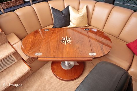 Yacht Interior Decor, Boat Table, Boat Interior Design, Sailboat Interior, Deck Dining, Living On A Boat, Boat Ladders, Boat Decor, Boat Projects