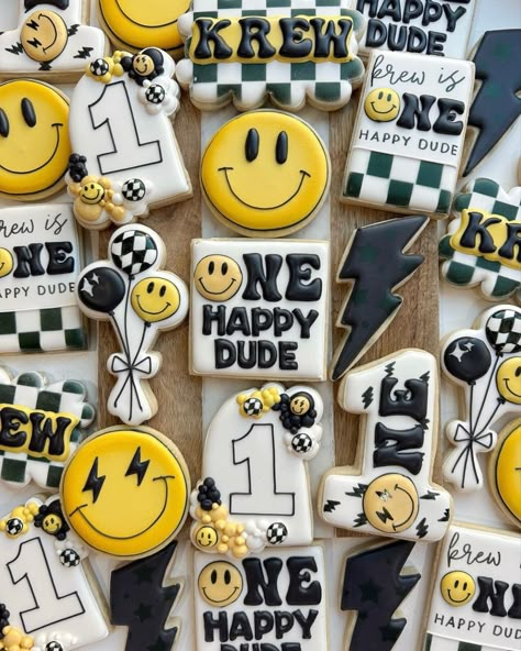 Happy Dude Cookies, Dude Birthday Party, Baby First Birthday Themes, First Birthday Cookies, One Happy Dude, Boys First Birthday Party Ideas, Boys 1st Birthday Party Ideas, Baby Birthday Themes, Happy First Birthday