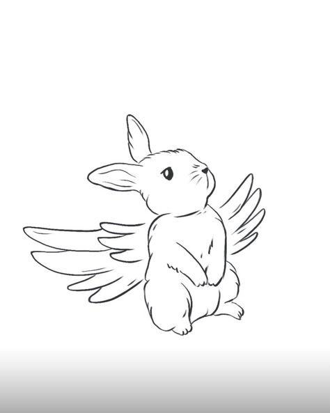 Bunny With Butterfly Wings, Bunny Angel Tattoo, Bunny With Angel Wings Tattoo, Bunny Memorial Tattoo, Angel Bunny Tattoo, Bunny Tattoo Outline, Bunny With Wings Tattoo, Bunny With Angel Wings, Bunny Ears Tattoo